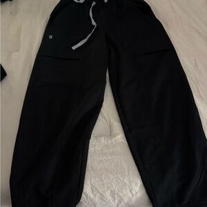 Figs Black Straight Leg Pants with Gray Drawstring